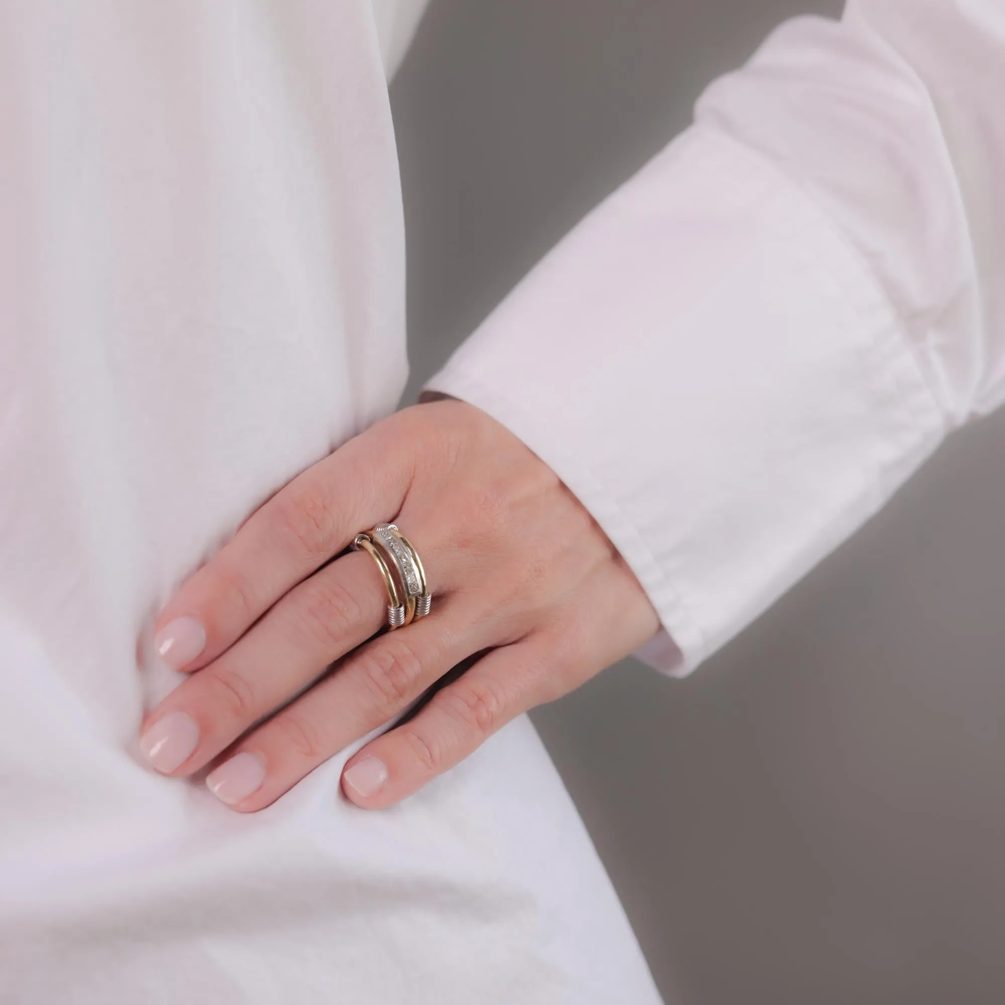 Vintage diamond 14k yellow and white gold three stack ring