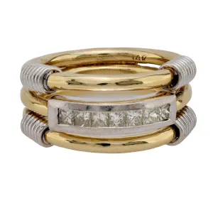 Vintage diamond 14k yellow and white gold three stack ring