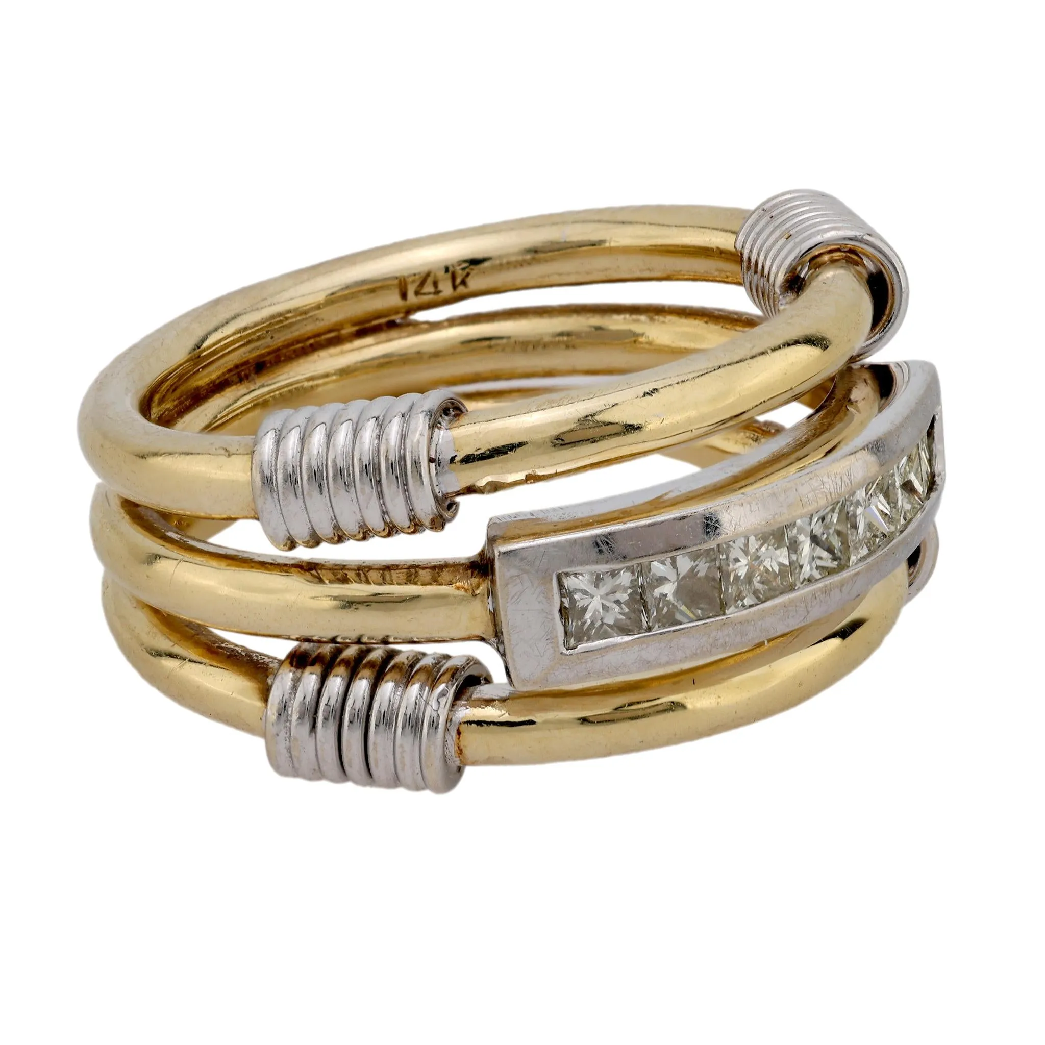 Vintage diamond 14k yellow and white gold three stack ring