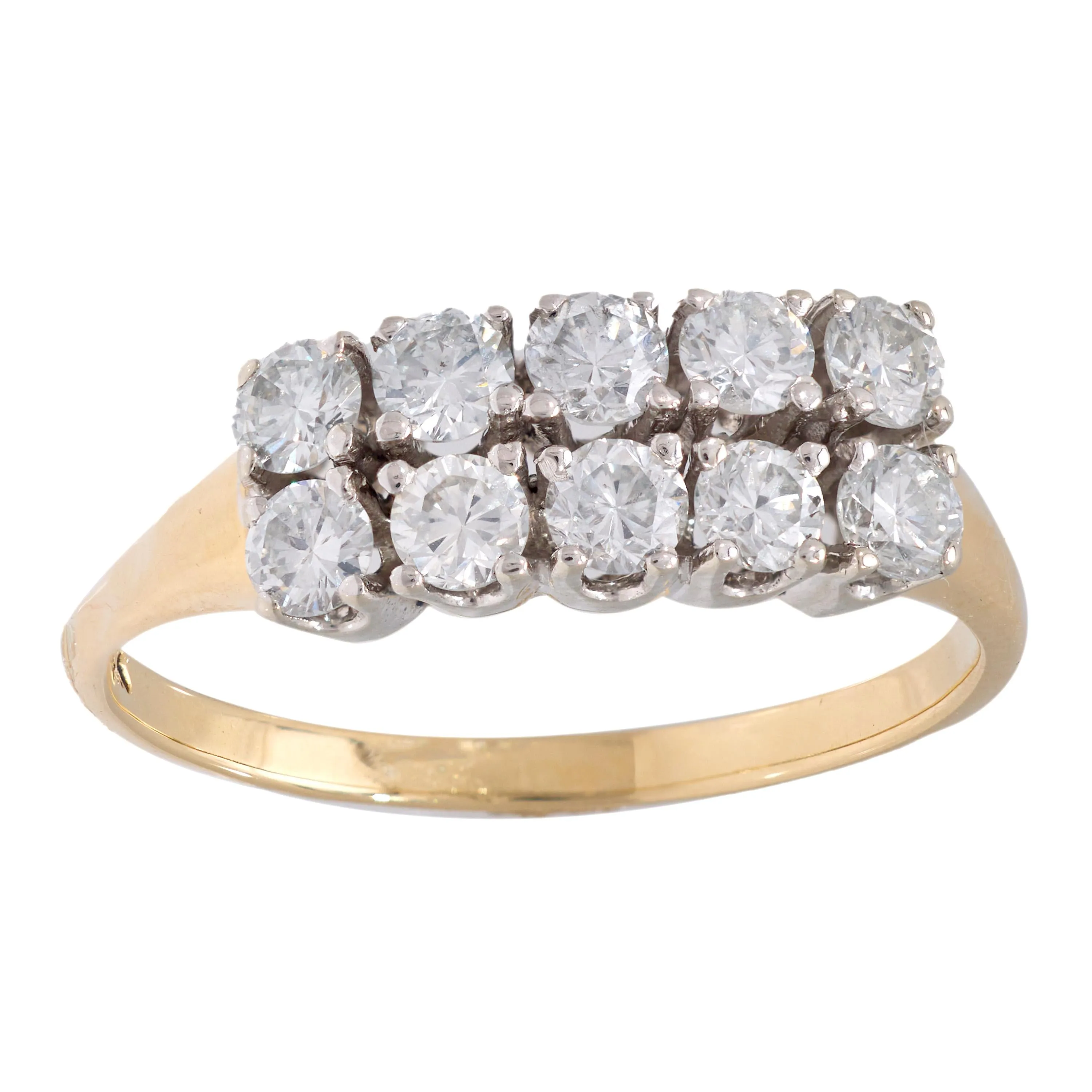 Vintage diamond 14k yellow and white gold two row ring