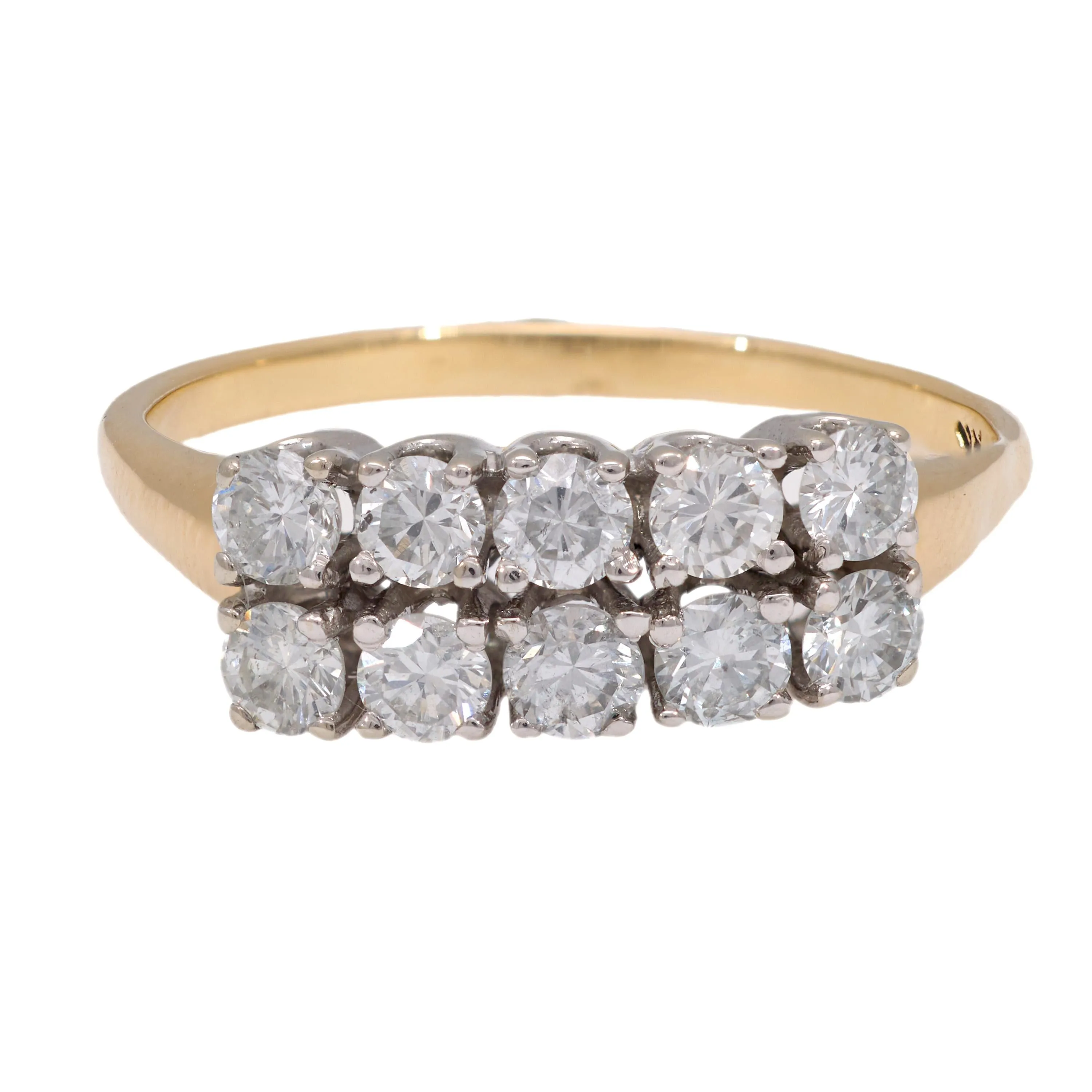 Vintage diamond 14k yellow and white gold two row ring