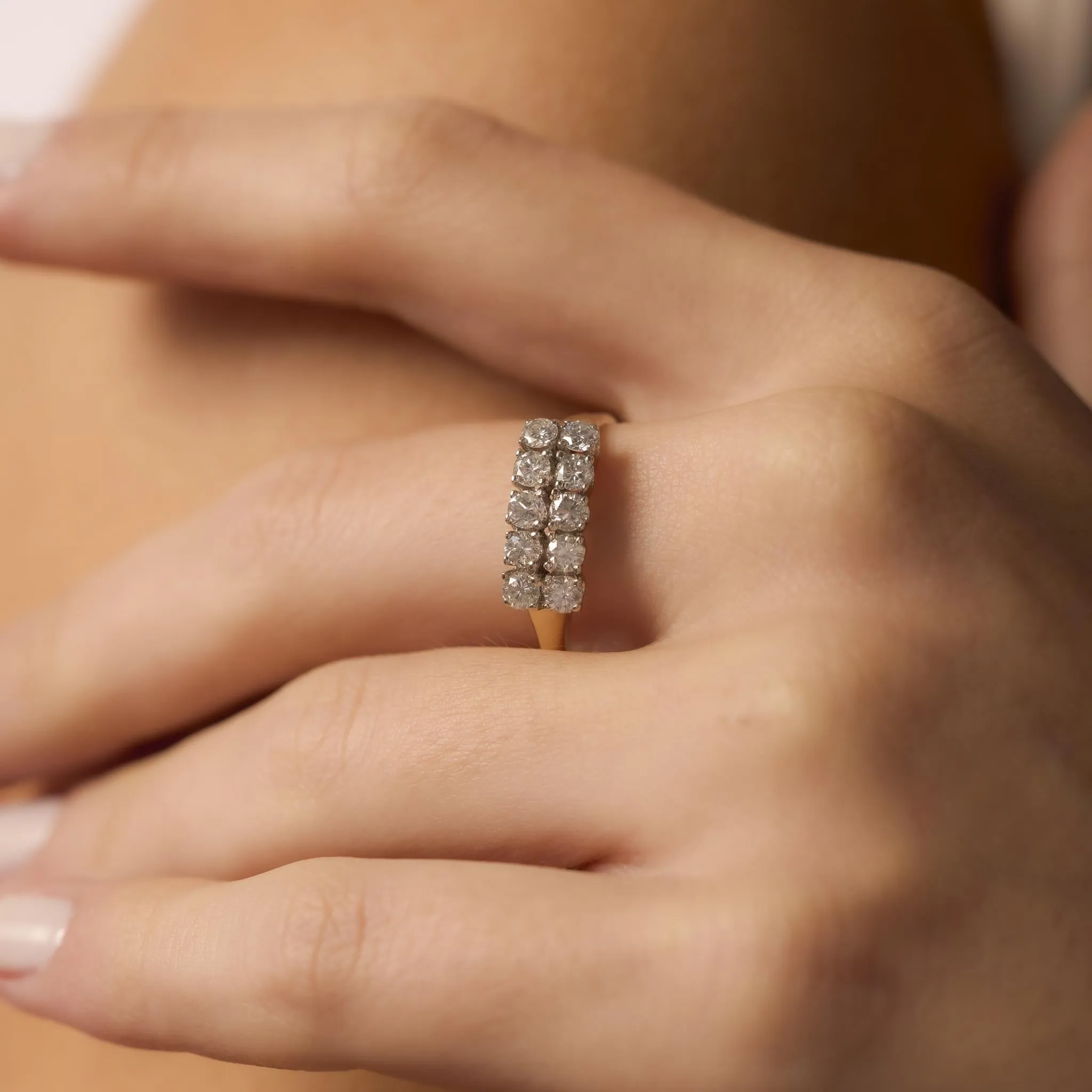 Vintage diamond 14k yellow and white gold two row ring
