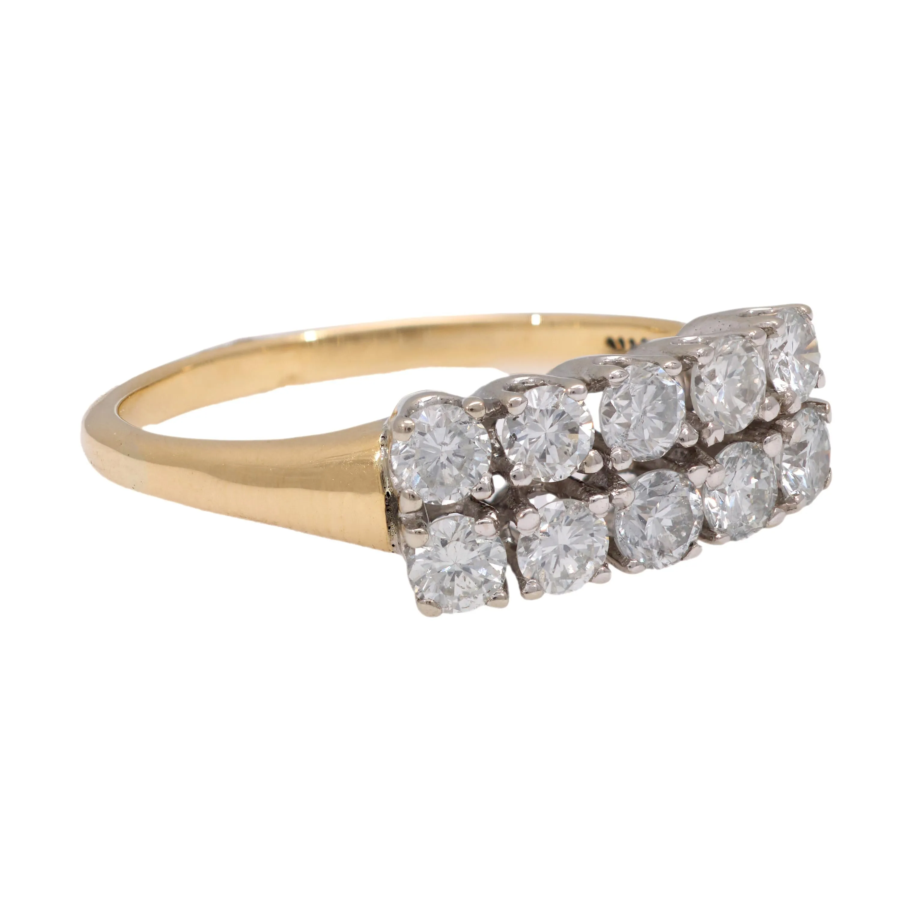 Vintage diamond 14k yellow and white gold two row ring