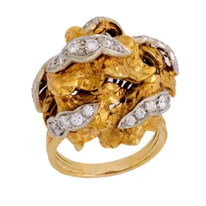 Vintage diamond 18k yellow and white gold cocktail ring