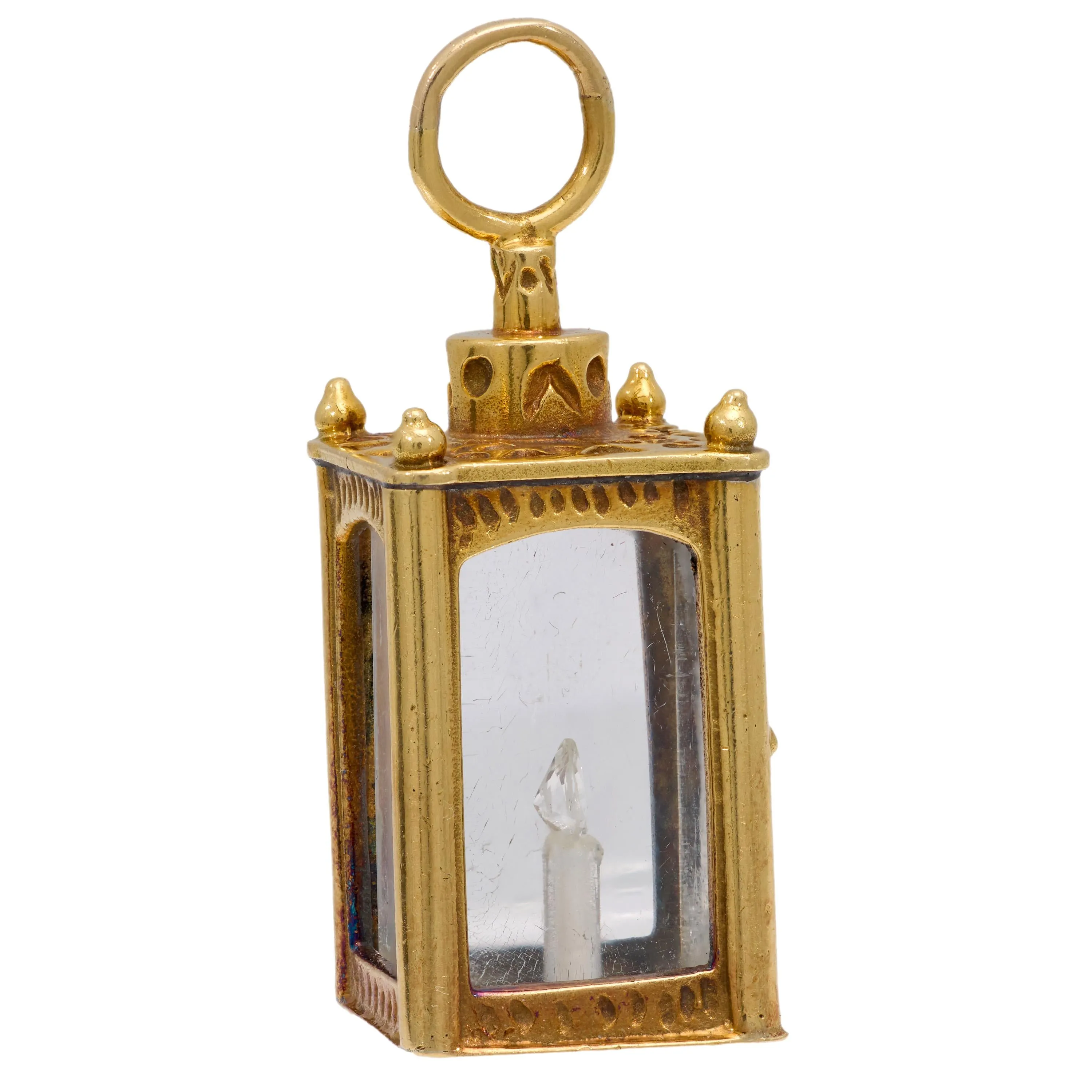 Vintage diamond 18k yellow gold lantern pendant
