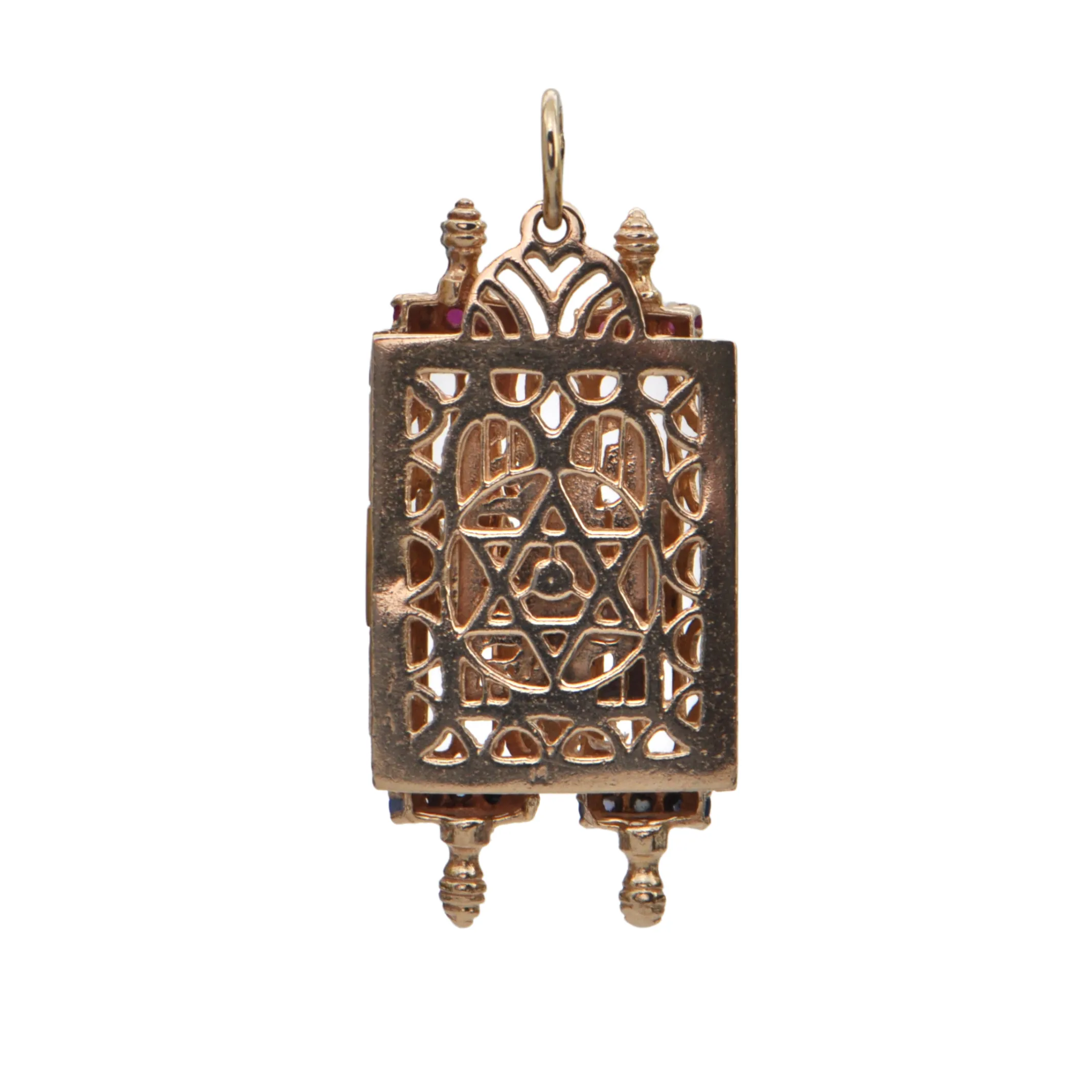 Vintage Multi-Gemstone 14K Two-Toned Gold Torah Scroll Charm