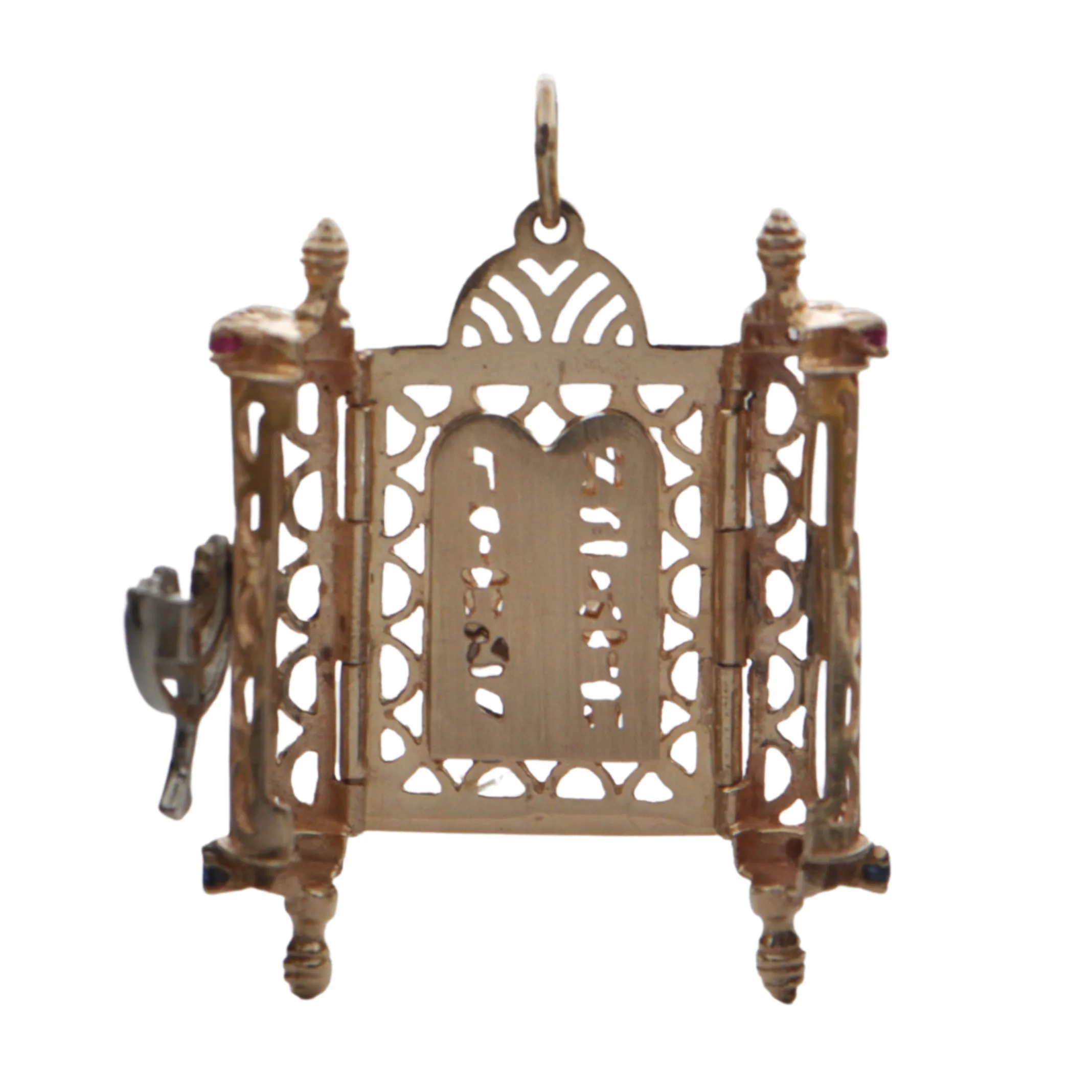 Vintage Multi-Gemstone 14K Two-Toned Gold Torah Scroll Charm