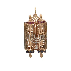 Vintage Multi-Gemstone 14K Two-Toned Gold Torah Scroll Charm
