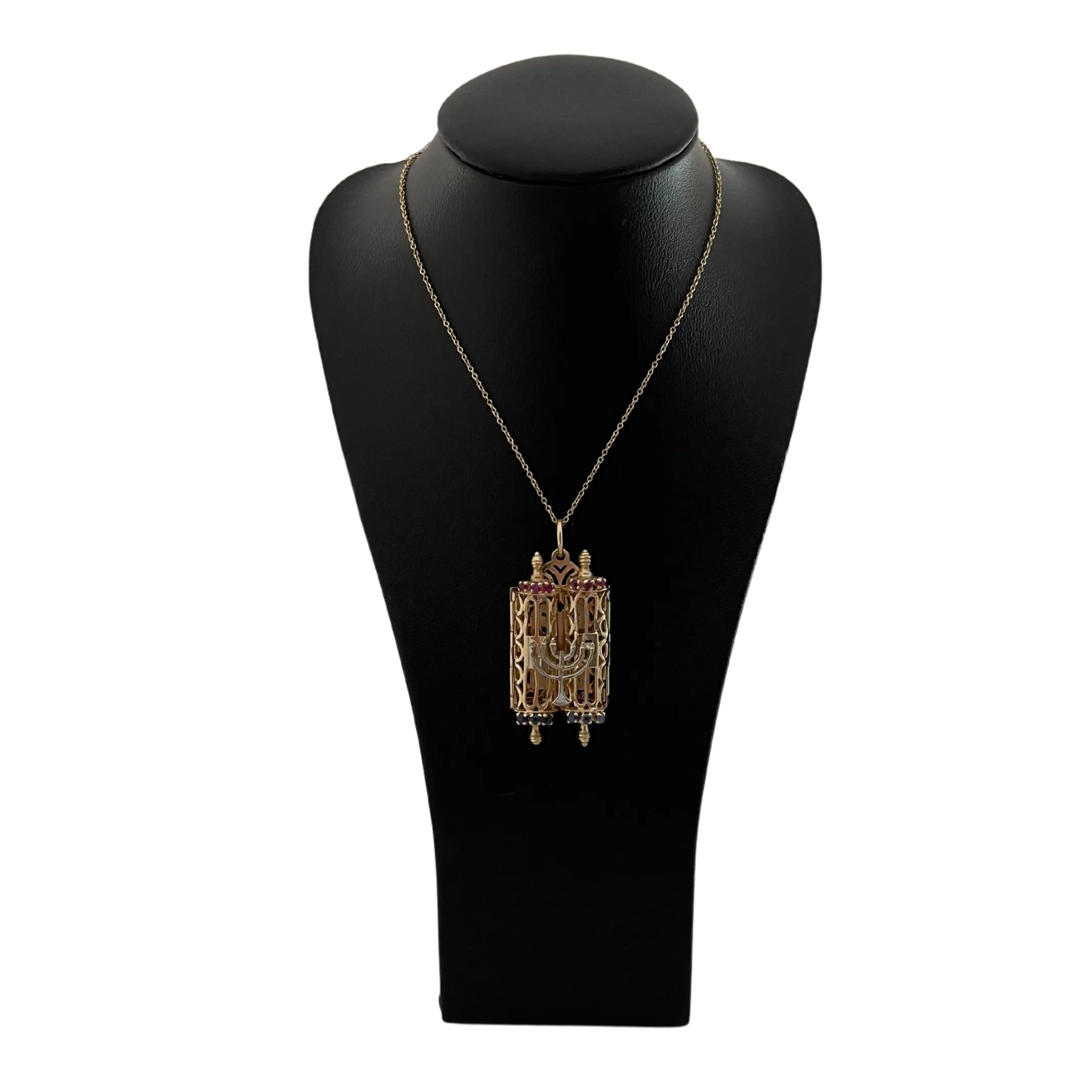 Vintage Multi-Gemstone 14K Two-Toned Gold Torah Scroll Charm